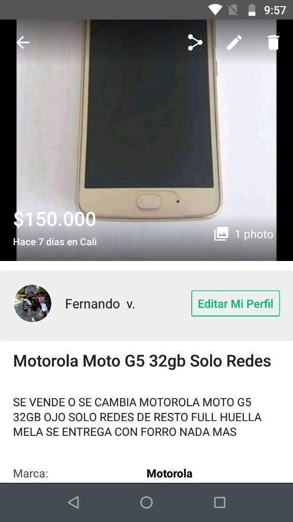 Moto G5 Solo Redes