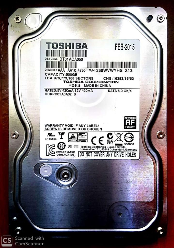 HDD Sata 3 Toshiba De 500 GB A  RPM