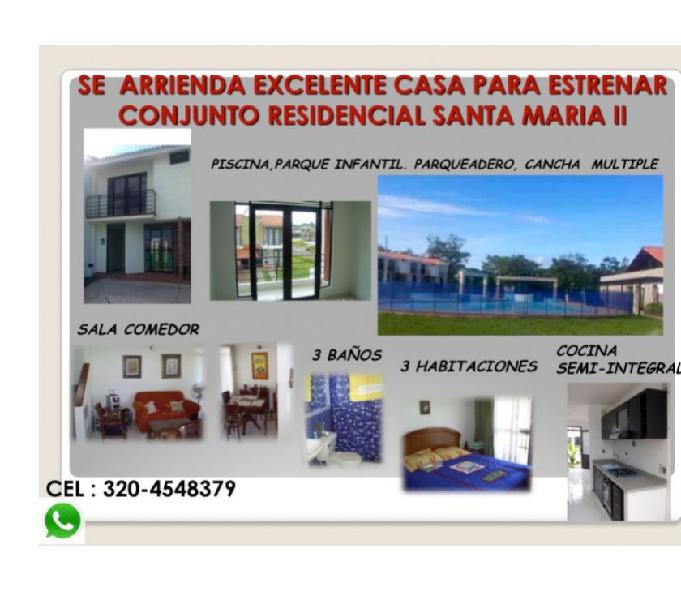 ARRIENDO HERMOSA CASA PARA ESTRENAR CONJUNTO CONDOMINIO SANT