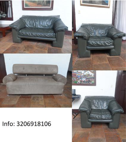 Muebles en cuero y un sofá