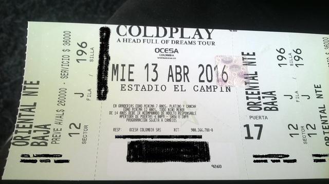 Entrada para concierto Coldplay