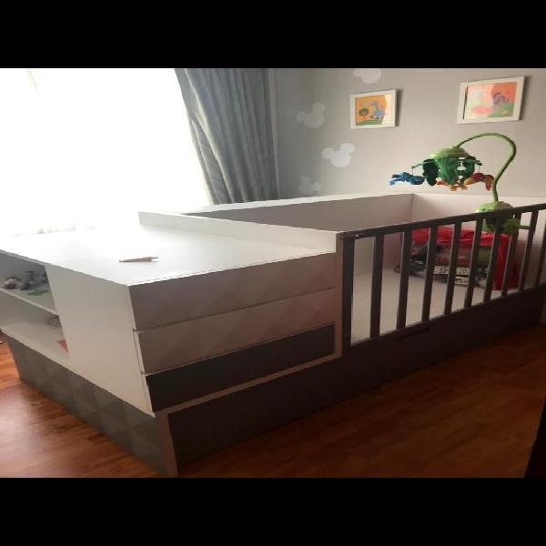 Cama Cuna de Bebé Blanca Gris