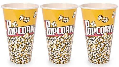 Set Of 3 Fun Movie Theater Style Large Plastic Popcorn Tubs