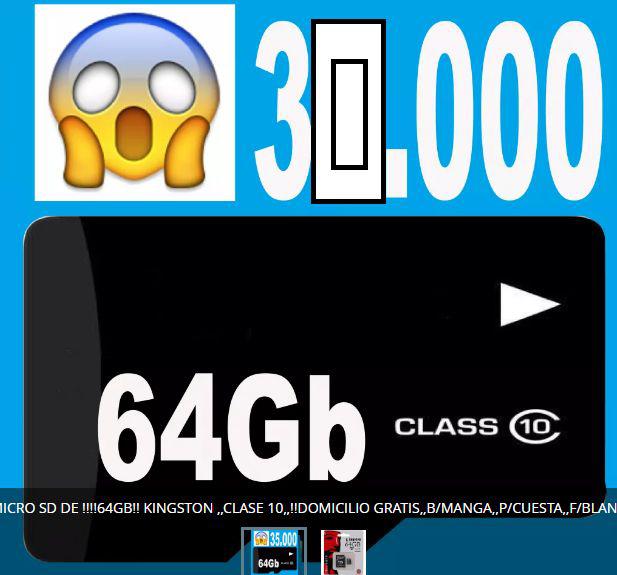 MEMORIA MICRO SD DE!!!64GB!! KINGSTO,,CLASE 10,,!DOMICILIO