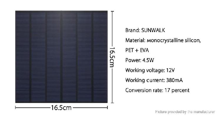 Panel Solar 12v, 4.5W, 380Mha