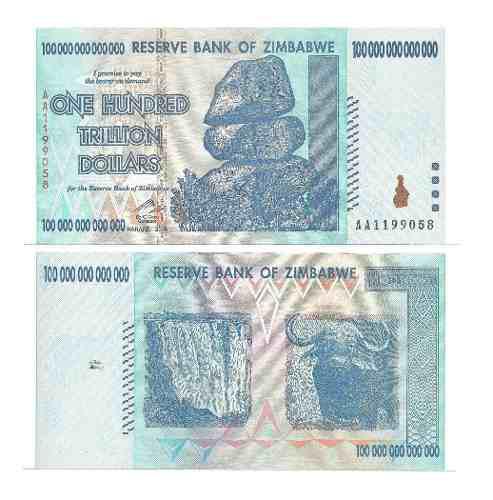 Billete Zimbabwe 100 Trillones Dolares 2008 Papel Moneda Unc