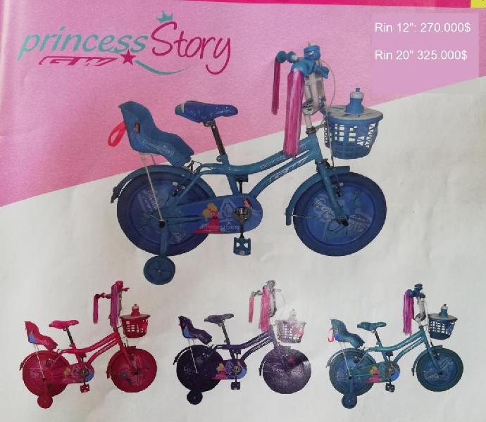 Bicicleta gw Princess Story en rin 12,16 y 20 para niña