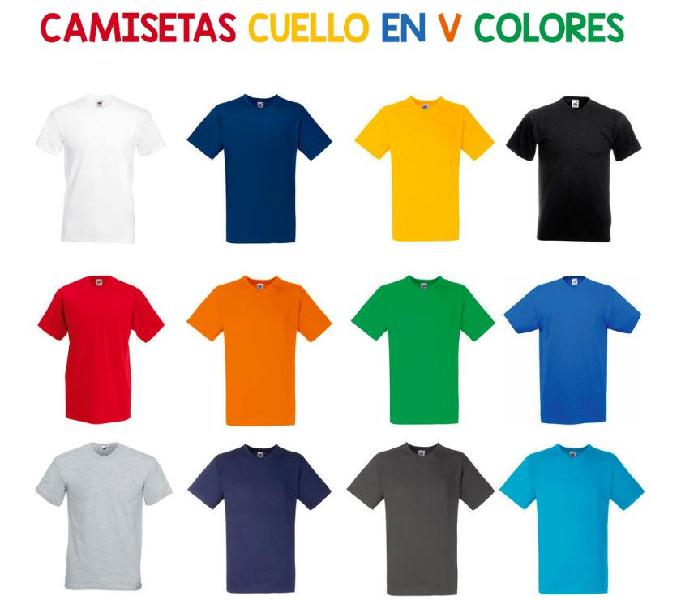 Camisetas Cuello En V En Colores - Algodón 180 Gramos
