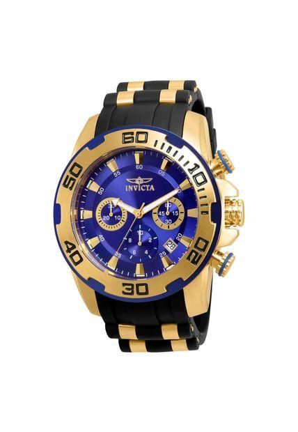 RELOJ INVICTA  Negro - dorado silicona, acero