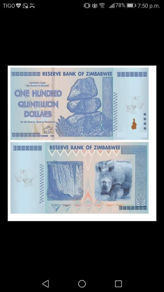 Vendo Billetes Quintillon Zimbabw