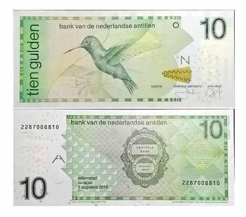 Billete Antillas Holandesas 10 Gulden 2016 Papel Moneda Unc