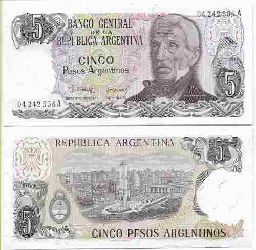 Billete Argentina 5 Pesos Papel Moneda Au+
