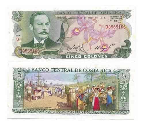 Billete Costa Rica 5 Colones 1972 Papel Moneda Au