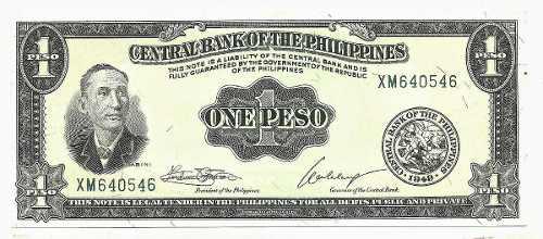 Billete De Filipinas 1 Peso 1949 Papel Moneda Unc