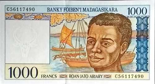 Billete De Madagascar 1.000 Francos Papel Moneda Unc