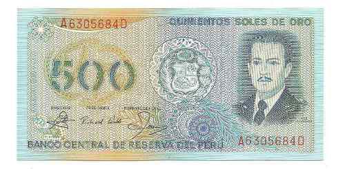 Billete De Peru 500 Soles Oro 1982 Papel Moneda Unc