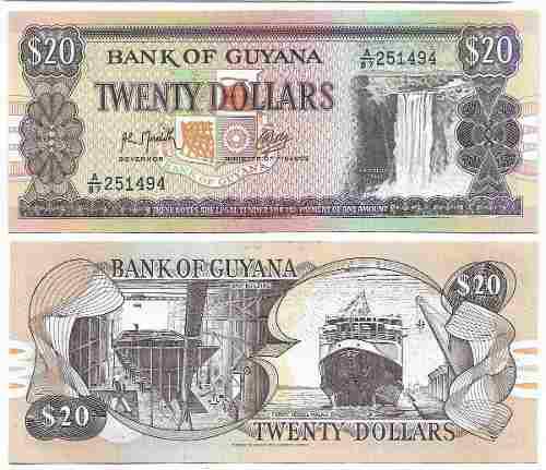 Billete Guyana 20 Dolares, Papel Moneda Unc