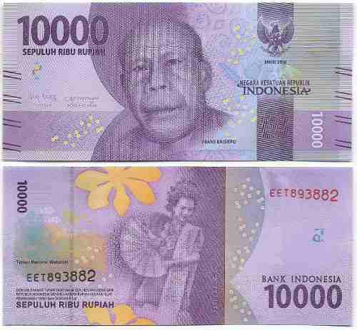 Billete Indonesia 10000 Rupias 2016 Papel Moneda Unc