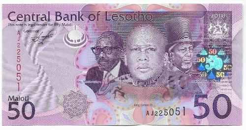 Billete Lesotho 50 Maloti 2010 Papel Moneda Unc
