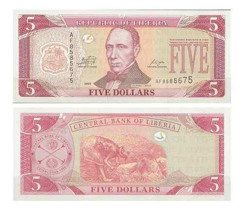 Billete Liberia 5 Dólares 2009 Papel Moneda Unc