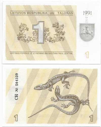 Billete Lituania 1 Talona 1991 Papel Moneda Unc