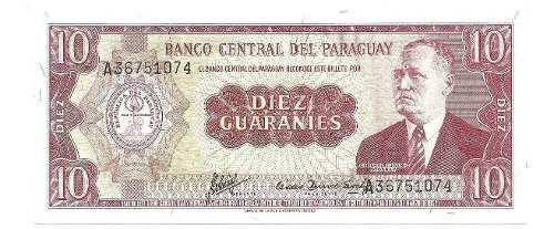 Billete Paraguay 10 Guaranies 1952 Papel Moneda Unc