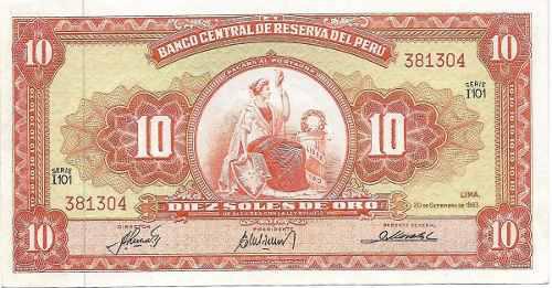Billete Perú 10 Soles Oro 1963 Serie I101, Papel Moneda Unc