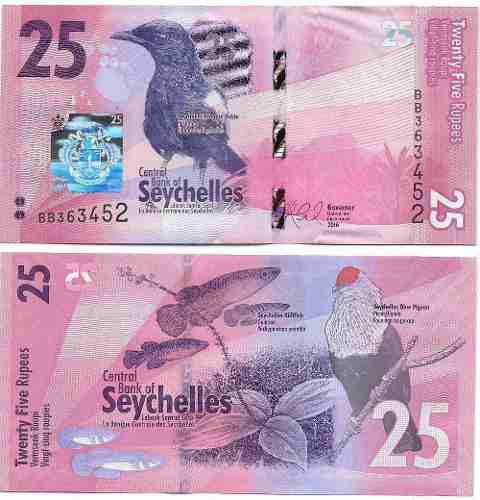 Billete Seychelles 25 Rupias 2016 Papel Moneda Unc