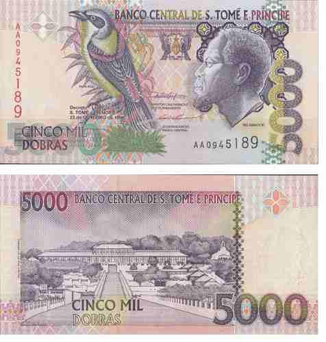 Billete St. Tomé & Príncipe 5.000 Dobras 1996 Papel Moneda