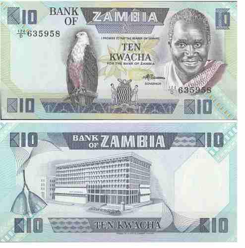 Billete Zambia 10 Kwacha 1986 Papel Moneda Unc