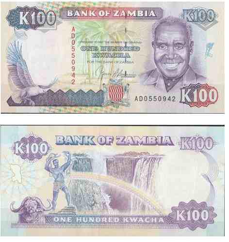 Billete Zambia 100 Kwacha 1991/1992 Papel Moneda Unc
