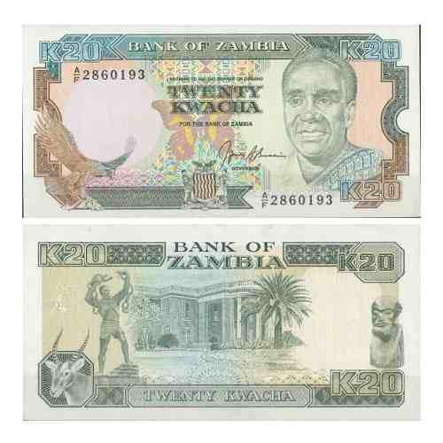 Billete Zambia 20 Kwacha 1989 Papel Moneda Unc