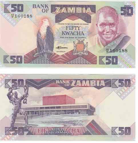 Billete Zambia 50 Kwacha 1992/1986 Papel Moneda Unc