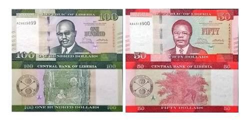 Duo Billetes Liberia 50 Y 100 Dolares, Papel Moneda Unc