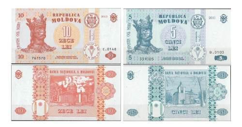 Duo Billetes Moldavia 5 10 Leu 2013 Papel Moneda Unc