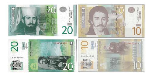 Duo Billetes Serbia 10 Y 20 Dinara 2013 Papel Moneda Unc