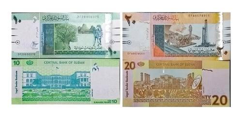 Duo Billetes Sudan 10 Y 20 Libras Papel Moneda Unc