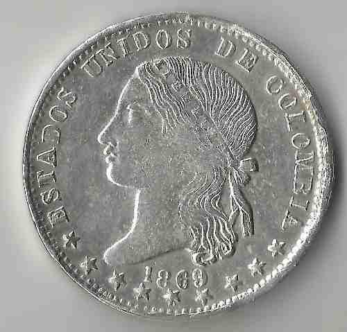 Moneda Eeuu De Colombia 1 Peso 1869 Unc