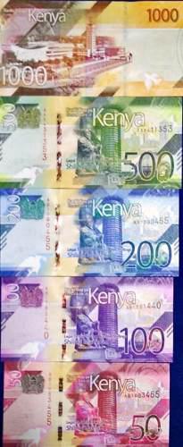 Set De 5 Billetes Kenya Papel Moneda Unc
