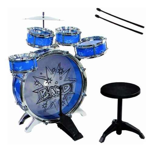 Set Batería Musical 5 Tambores Azul Rojo Percusión 28832