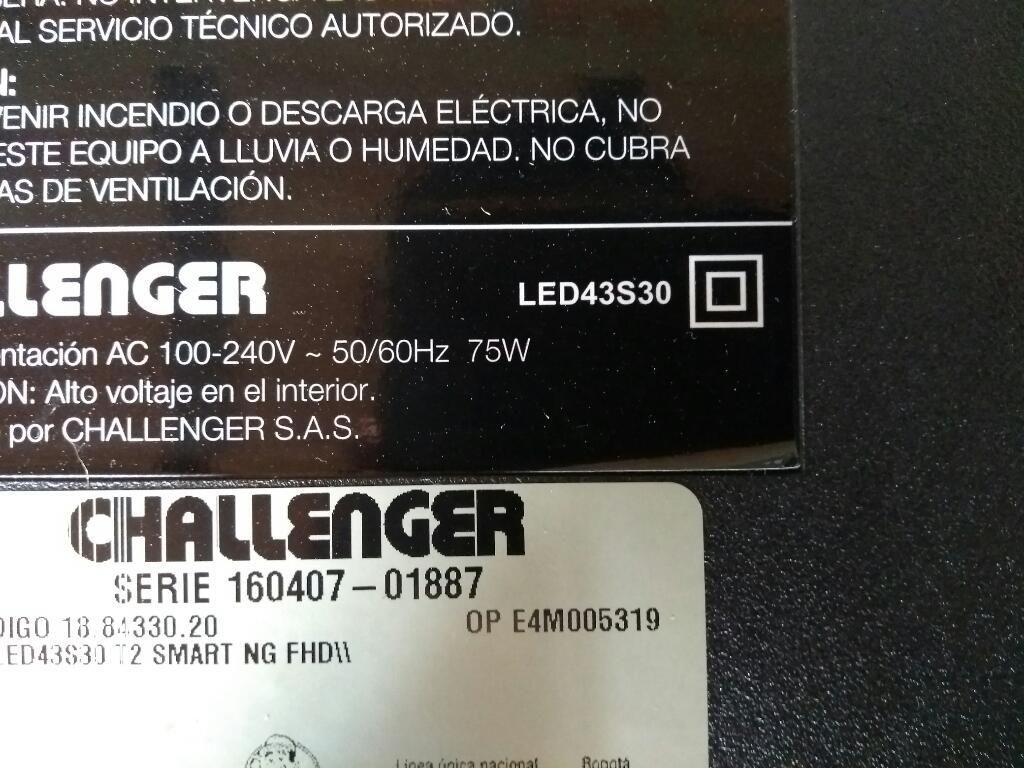 Tv Challenger Led43s30 para Repuesto