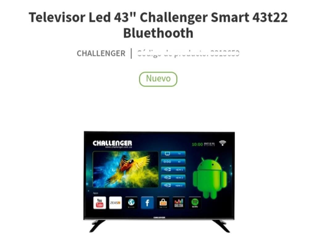 Vendo Tv Smart Tv Challenger 43pulgadas