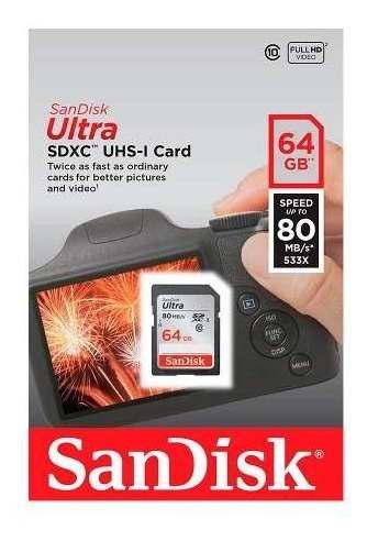Memoria Sd 64 Gb Ultra Sandisk C10 80mbs