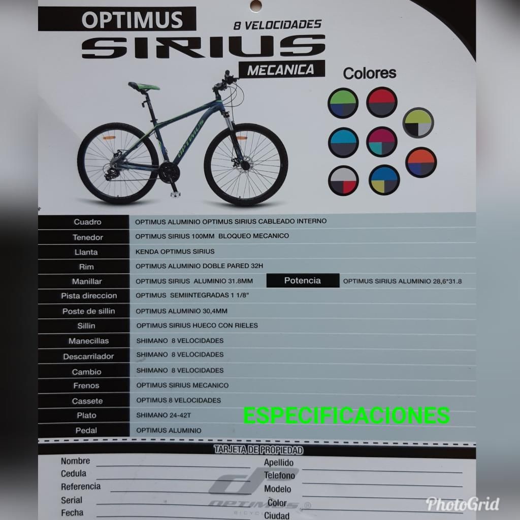 Bici Optimus Sirius Talla'' M'' 27.5''