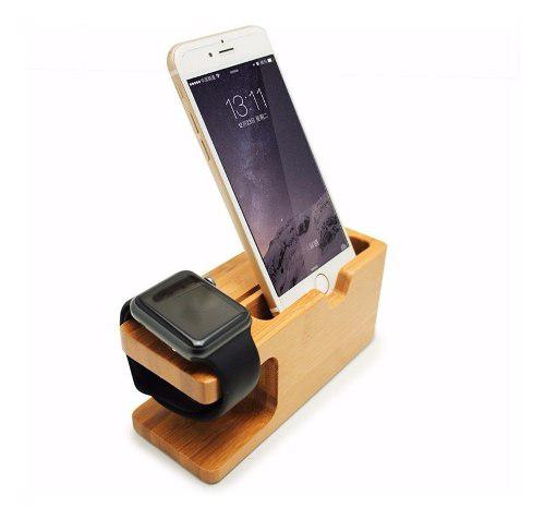 Base Dock En Bambu Para Apple Watch Y iPhone