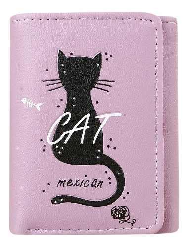 Billetera Gato Mexican Mujer Cartera Monedero Cat Love Lila
