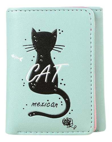 Billetera Gato Mexican Mujer Cartera Monedero Cat Love Verde
