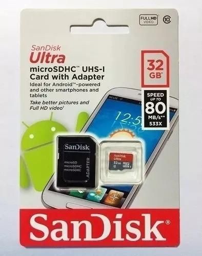 Sandisk Ultra Tarjeta Micro Sd 32gb 80mb/s Clase 10 Full Hd
