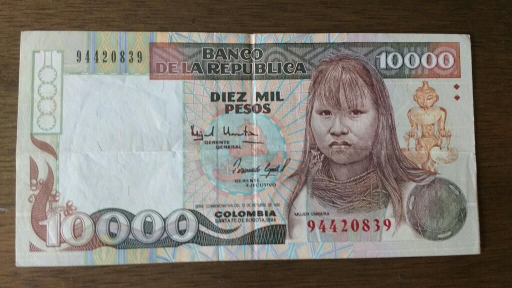 billete de diez mil pesos de  antiguo muy buen estado