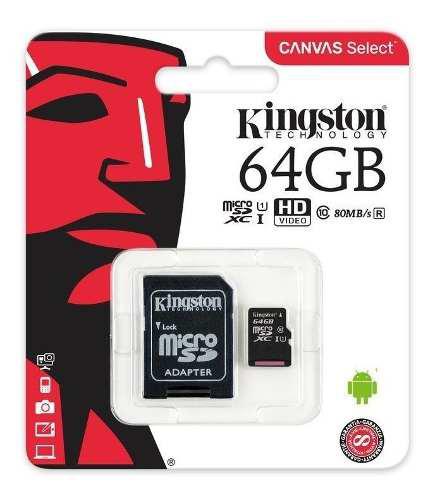 Memoria Kingston Micro Sd 64 Gb C 10 80 Mb/seg Factura Legal